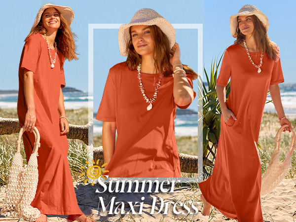 Womens Short Sleeve Crewneck Maxi Dress