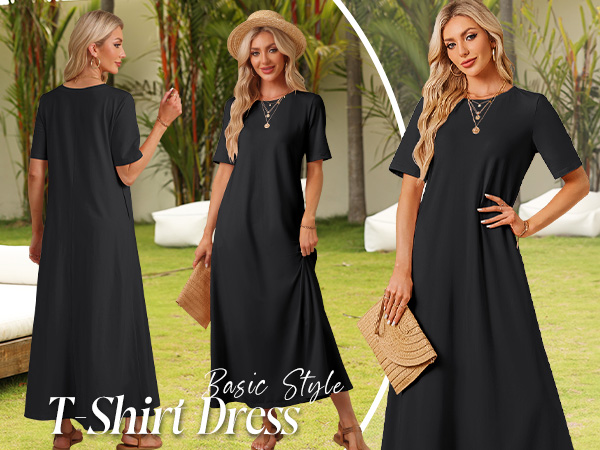 Womens Summer Solid Color Long Dress