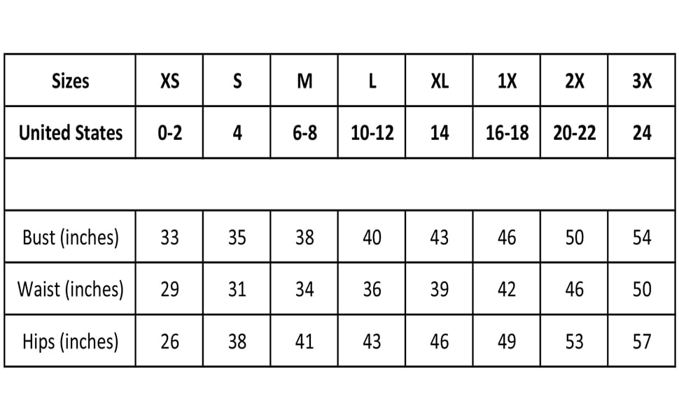 Wardrobeshop Size Chart