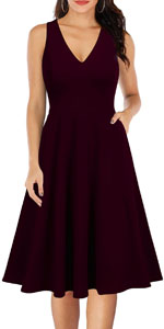 Sleeveless V Neck Vintage Pockets Swing Business Church Dress 