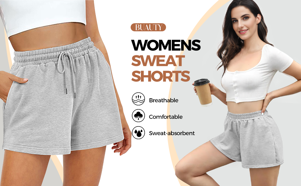 Womens Sweat Shorts Summer Lounge Cotton Drawstring  Athletic Running Active Elastic Comfy Soft