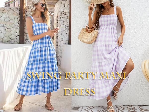 Women''s Summer Casual Maxi Dress Spaghetti Strap Square Neck Boho Beach Long Sun Dresses