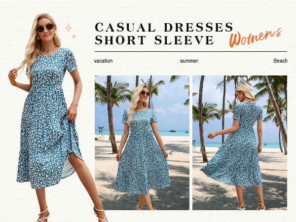 blue print summer beach dresses for women