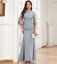 mermaid chiffon mother of the bride dresses with cape sleeve for wedding