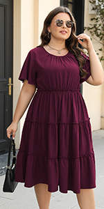 Nemidor Womens Casual Plus Size Short Sleeve Layered Swing Summer Midi Dress with Pocket