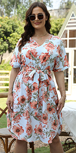 Nemidor Womens Casual Plus Size Summer Boho Floral Print Swing Midi Dress with Pockets