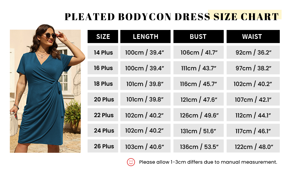 Nemidor Womens Plus Size Ruched Wrap Dress Pleated Bodycon Midi Casual Party Work Dress