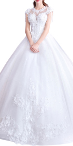 Scoop Satin Tulle Straps Sleeved Wedding Dress Long Bride Dress