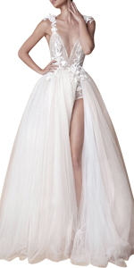 Click Here:Scoop Satin Tulle Straps Sleeved Wedding Dress Long Bride Dress