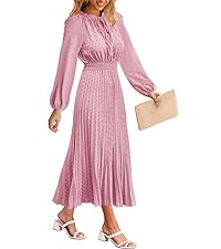 Long Puff Sleeve Tie V Neck Dress