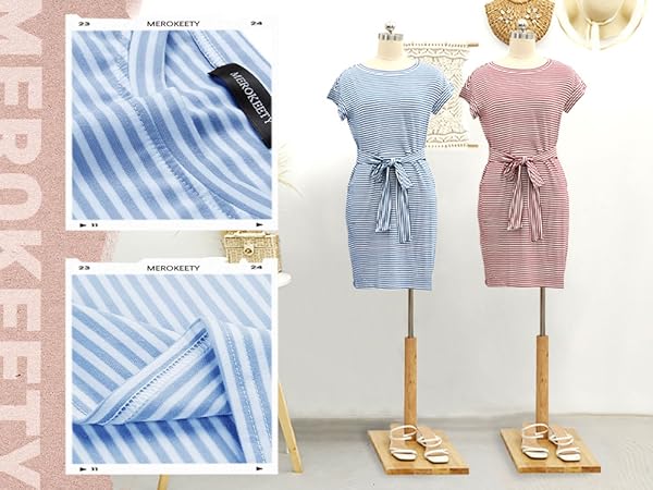 Stripe t shirt dress with belt