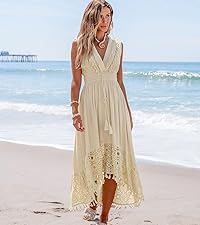 V Neck Maxi Lace Tassel Beach Dress Formal Dress