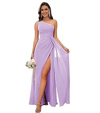 one shoulder lilac chiffon bridesmaid dresses