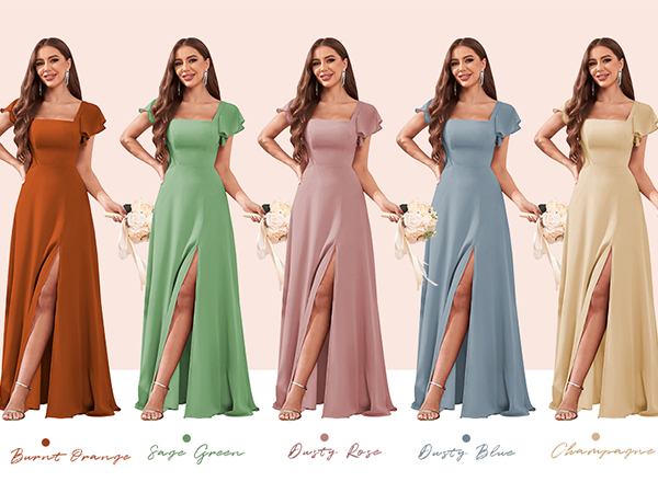 modest chiffon long bridesmaid dresses with sleeves