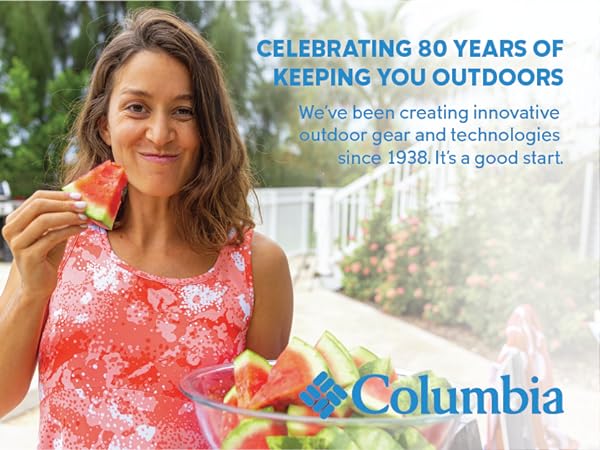 Celeberating 80 years keeping you outdoors, since 1938, Columbia Sportswear