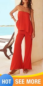 2 Piece Outfits Summer Beach Flowy Womens Tops Dressy Casual Lounge Sets for Women Wide Leg Pants