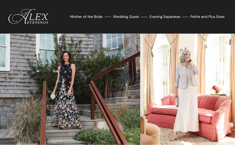 Alex Evenings Dresses Mother of the Bride, Wedding Guest, Evening Separates, Petite and Plus Sizes