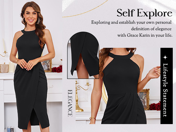 Halter Dresses for Women 2024 Bodycon Ruched Cocktail Dress Split Wedding Guest Dresss