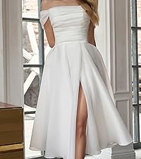 off shoulder short wedding dress for bride