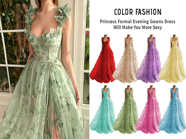 3D Butterfly Prom Dresses Women Tulle Wedding Long Ball Gown Fairy Flower fancy Dress