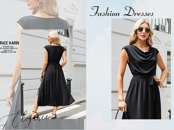 midi dress for women cap sleeve dresses cowl neck dress sliky dresses for women elegant