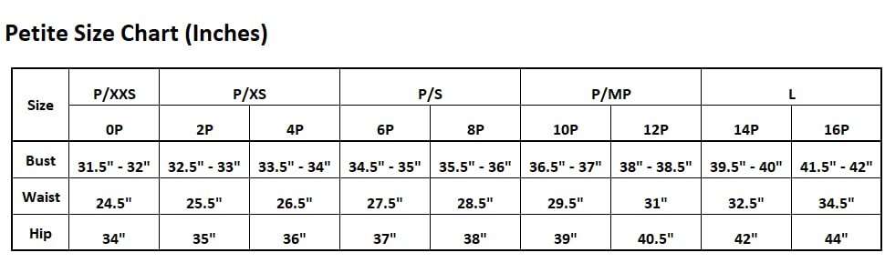 Petite Size Chart