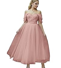 Tulle Tea Length Prom Dresses 2024 for Women Off The Shoulder Ball Gowns for Teens