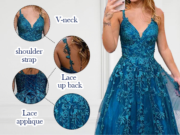 Dark Green Prom Dresses 2024 for Women Lace Appliques Long Ball Gowns for Women A-Line Evening Dress