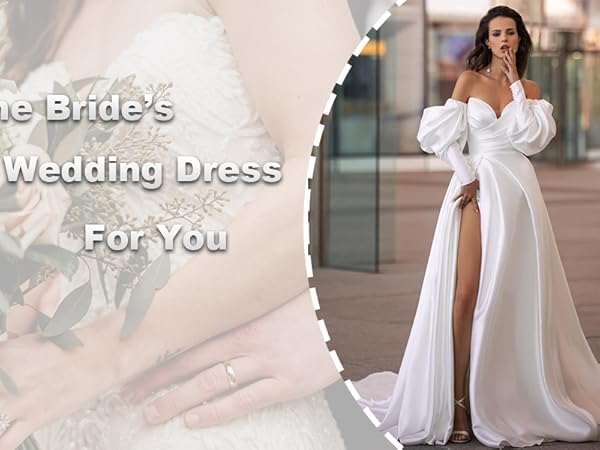 long satin wedding dress with detachable sleeves