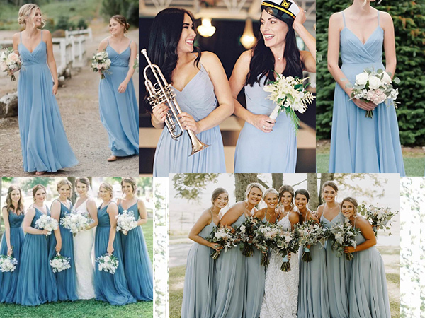 Sage A-Line Bridesmaid Dresses with Pocket Long Pleated Chiffon Spaghetti Straps Evening Party Gown