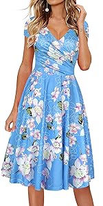 summer casual dress for women vintage floral dress fit and flare party cocktail church tea dress