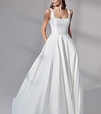 Satin Wedding Gowns for Bride with Pockets Long Backless Prom Dresses for Women Wedding Party Gown 