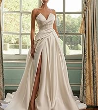 Satin Wedding Gowns for Bride with Pockets Long Backless Prom Dresses for Women 