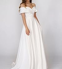 Off Shoulder Wedding Dresses for Bride Mermaid Long V-Neck Strapless Satin Evening Gowns for Women 