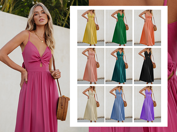 solid color v neck long dress