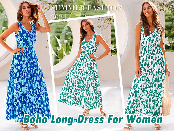 Womens 2024 Summer Sundresses v Neck Tiered Flowy Beach Vacation Party Long Tank Maxi Dress