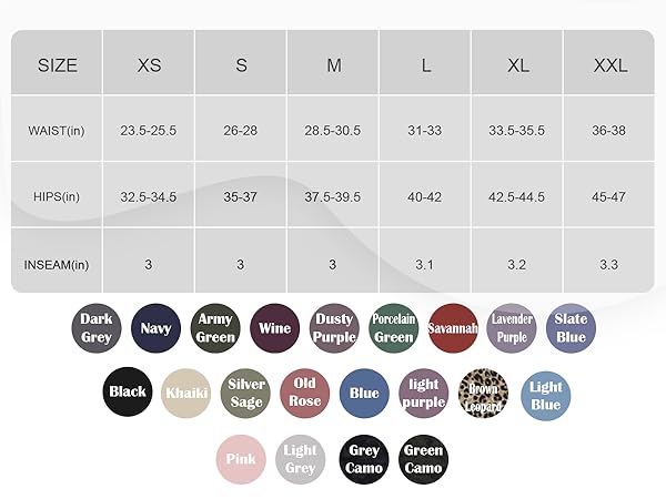 Women''s Running Shorts Size Chart