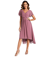 Chiffon A Line Pleated Midi Wedding Guest Dress  bridesmaid dress