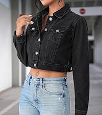 Women Denim Tops Long Sleeve Cropped Jean Jacket Distressed Frayed Ripped Casual Jean Jacket