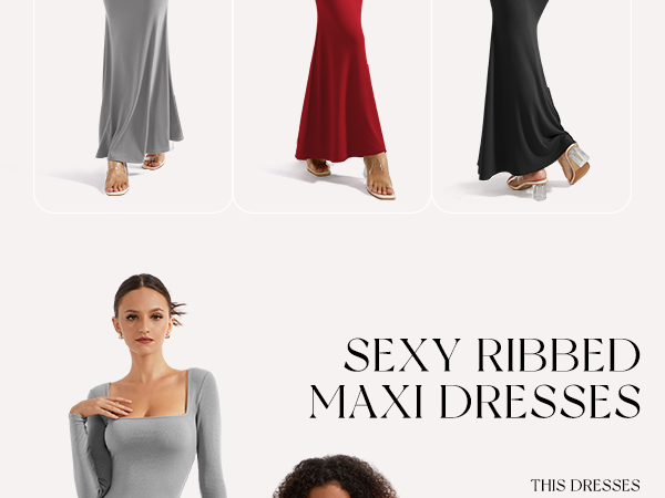 ribbed square neck maxi dresses new