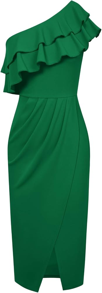 GRACE KARIN Women's One Shoulder Cocktail Dress Sleeveless Sexy Ruched Bodycon Layered Ruffle Slit Party Midi Dresses