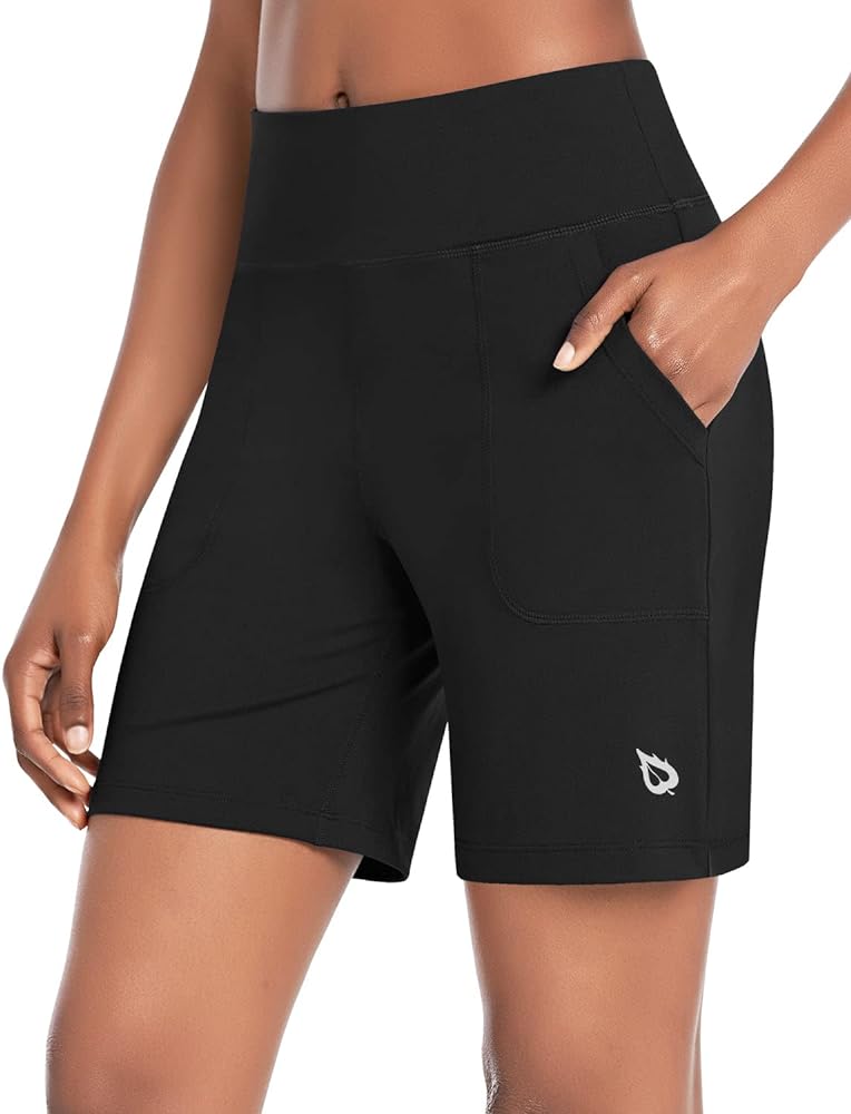 BALEAF Bermuda Shorts for Women High Waisted Athletic Long Running Shorts with Pockets