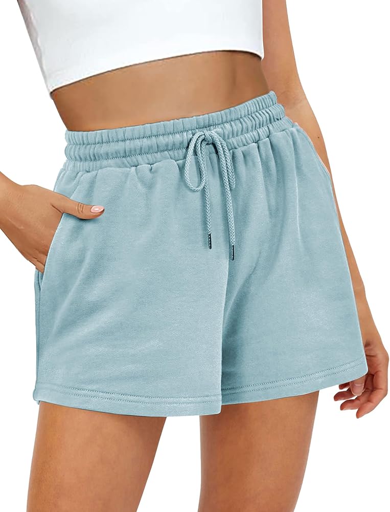 Womens Sweat Shorts, Summer Lounge Cotton Drawstring Shorts with Pockets Athletic Running Active Elastic Shorts 2024