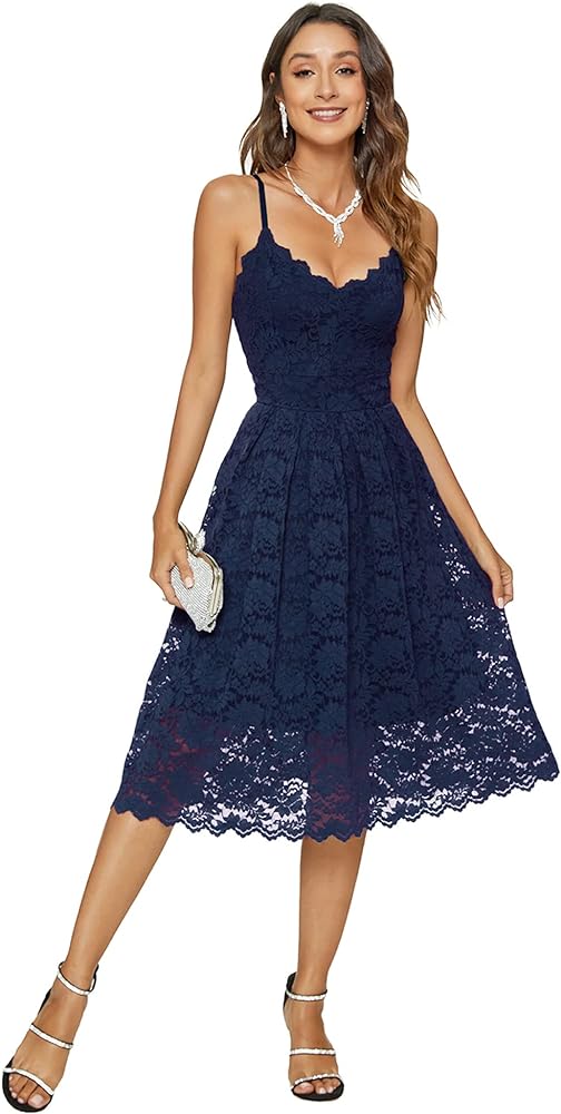 Womens Lace Floral Overlay V Neck Sexy Sleeveless Cocktail Party Swing Wedding Dresses