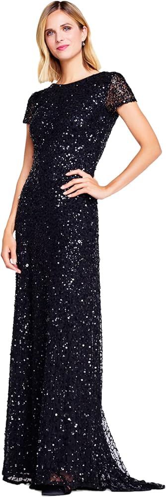 Adrianna Papell Women's Short-Sleeve All Over Sequin Gown