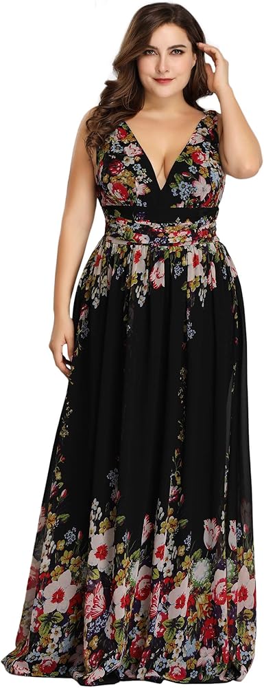 Ever-Pretty Women's Plus Size V-Neck Pleated Chiffon Maxi Semi-Formal Dress Bridesmaid Dresses 09016-DA