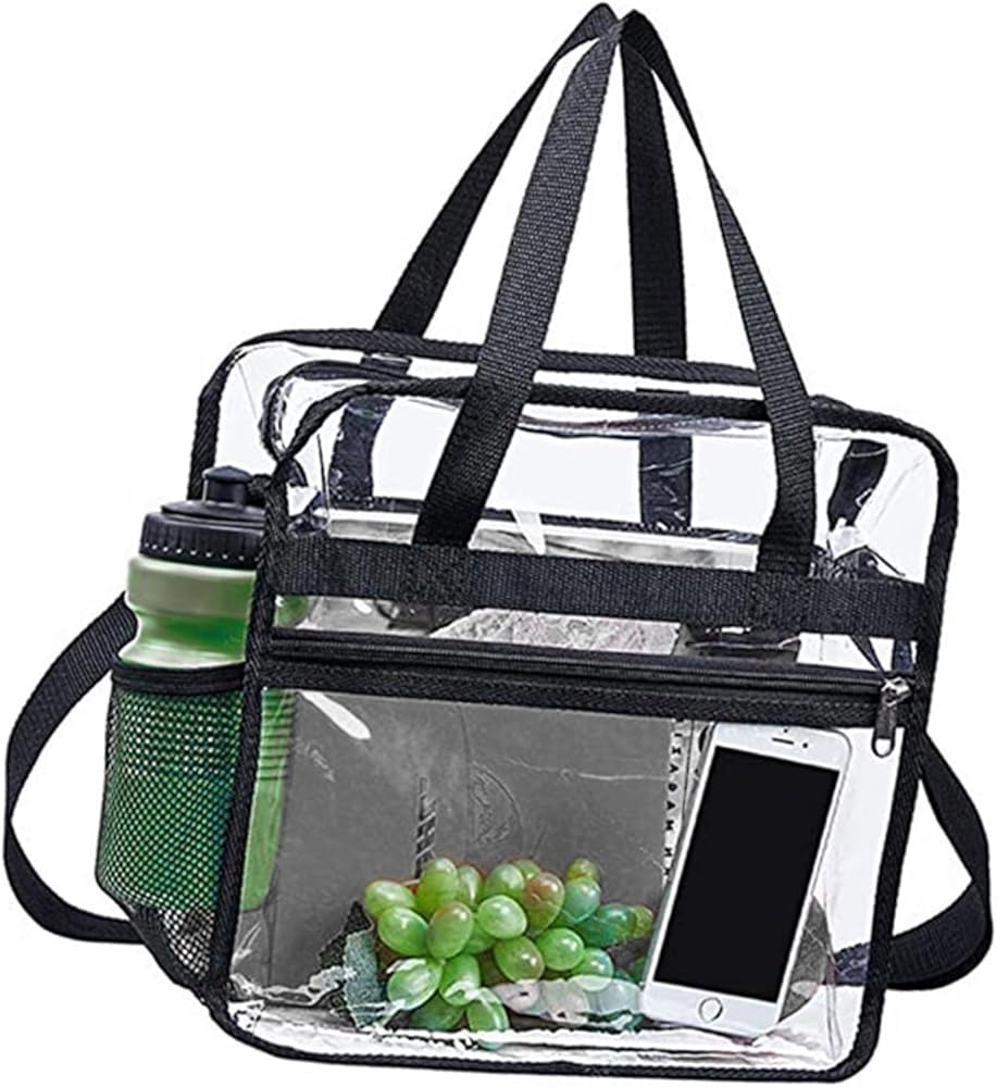 Stadium Approved Transparent Tote Bags Transparent Shoulder Bag with Adjustable Shoulder Strap Portable Clear Bag for Concert, Sports Event (30 x 30 x 15cm), Black, L