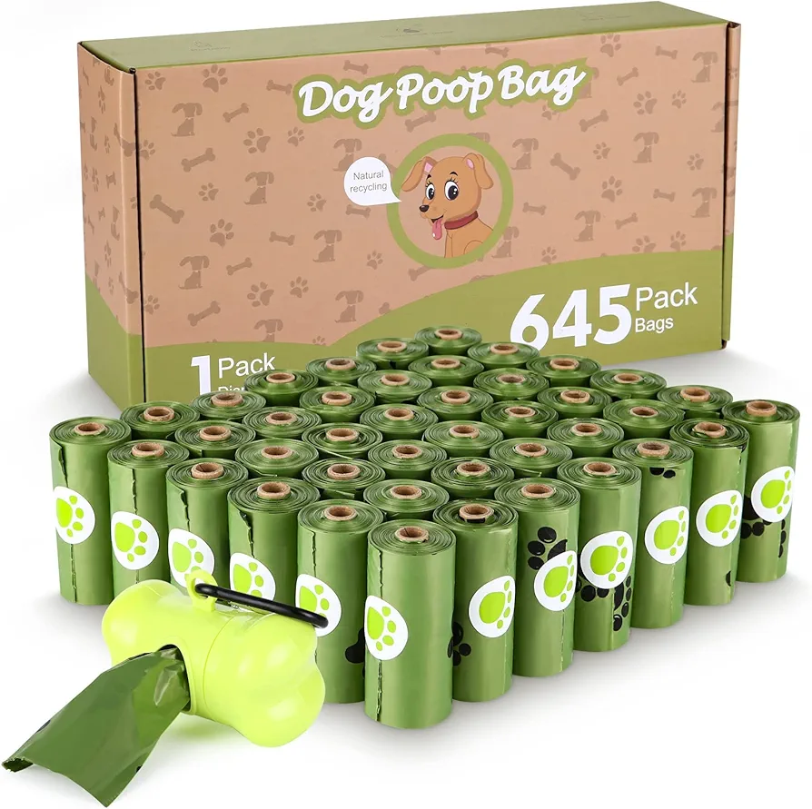 Waste Bags, Dog Accessories Waste Bags for Dogs, Waste Bag Dispenser for Dogs, Dog Waste Bags Made of Corn Starch, Dog Waste Bags, Rolls, Paper Core, Dog Poop Bags (Green)