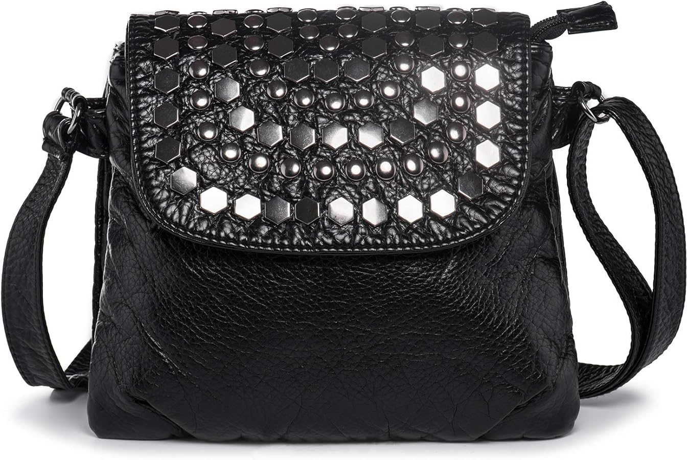 Crossbody Bags for Women Trendy Black Cross Body Bag Studded Purse Travel Handbag