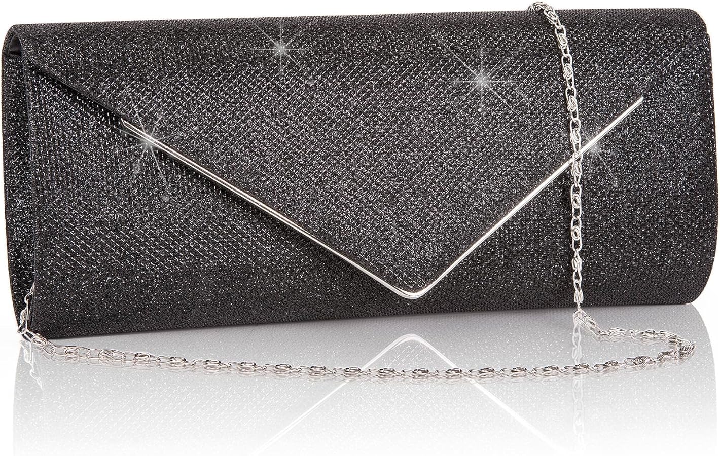 Larcenciel Clutch Purses for Women, Sparkling Envelope Evening Bag with Detachable Chain